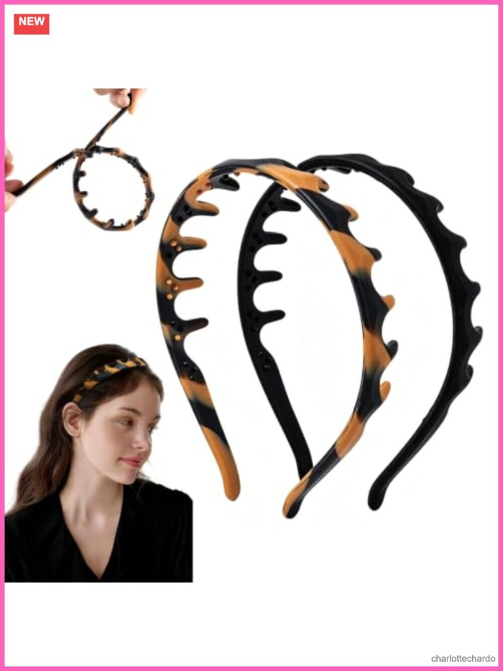 2Pcs Women's Silicone U Shape Non Slip Toothed Headbands